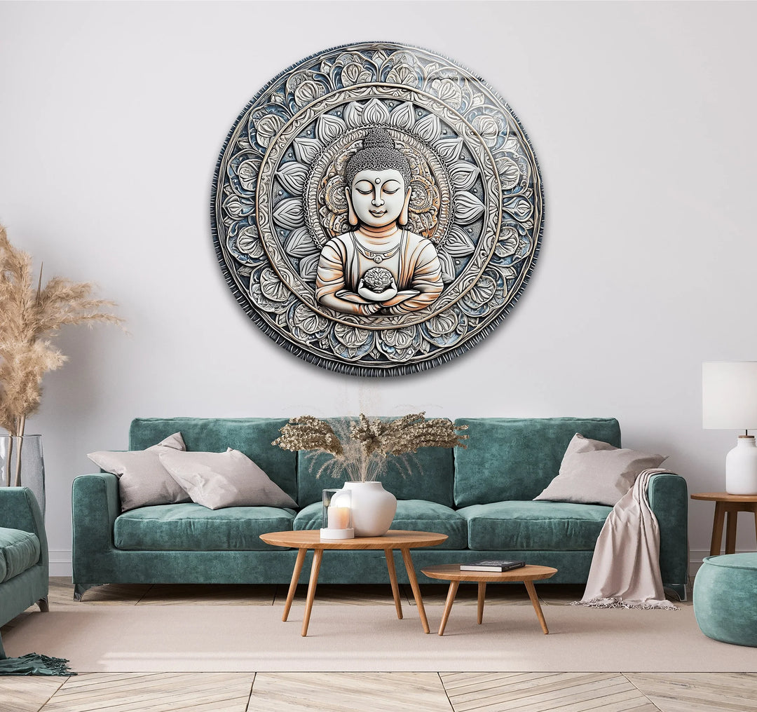 Buddha Lotus Mandala - Round Glass Wall Art - MyPhotoStation