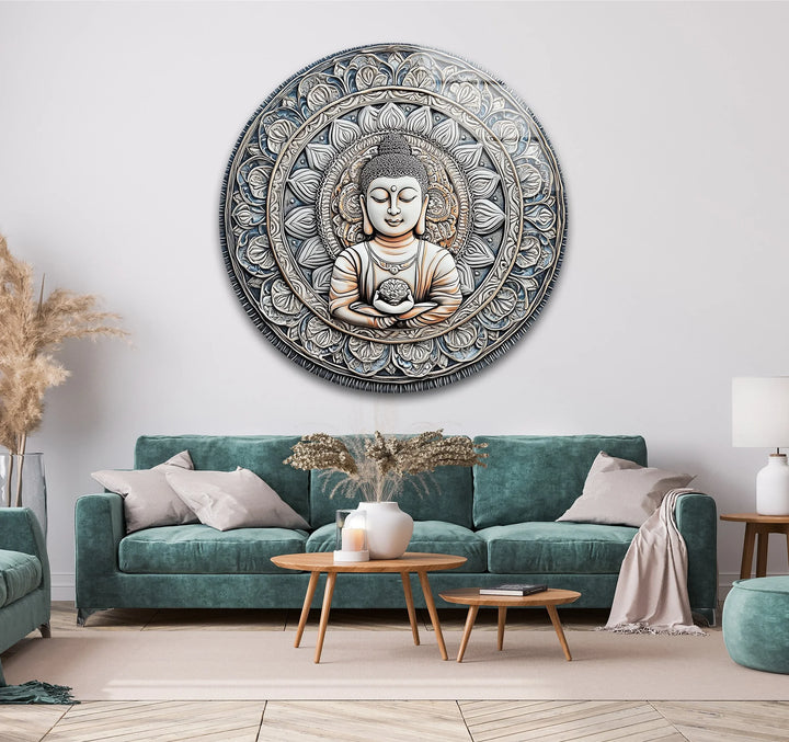 Buddha Lotus Mandala - Round Glass Wall Art - MyPhotoStation