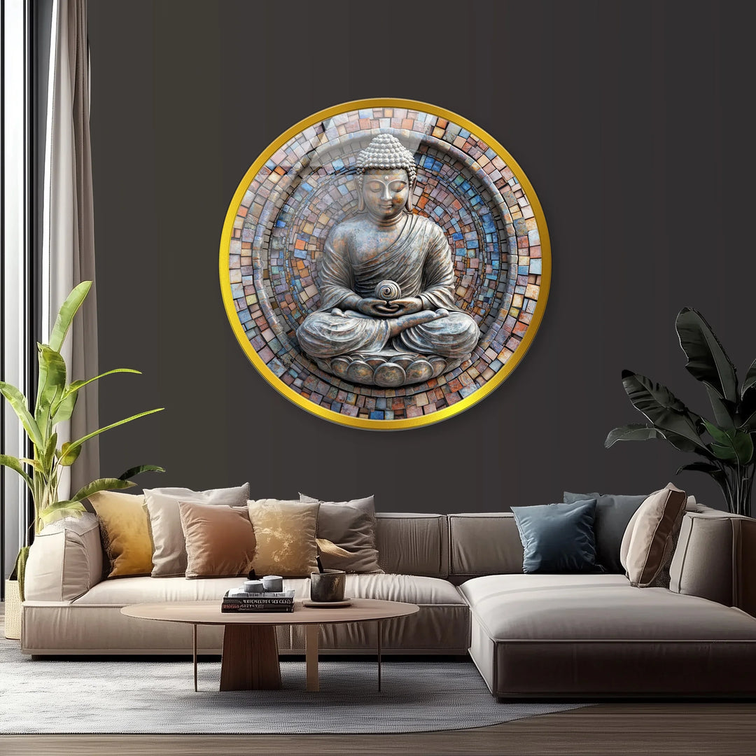 Zen Enlightenment – Buddha Mosaic Round Glass Wall Art - MyPhotoStation