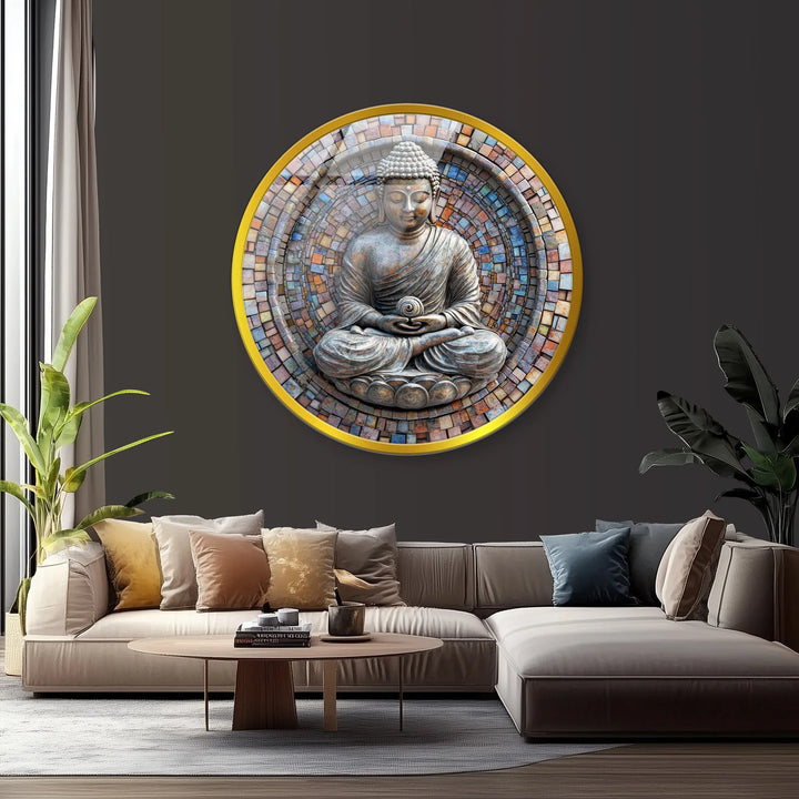 Zen Enlightenment – Buddha Mosaic Round Glass Wall Art - MyPhotoStation