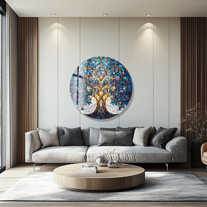 Celestial Tranquility Tree – Round Glass Wall Art
