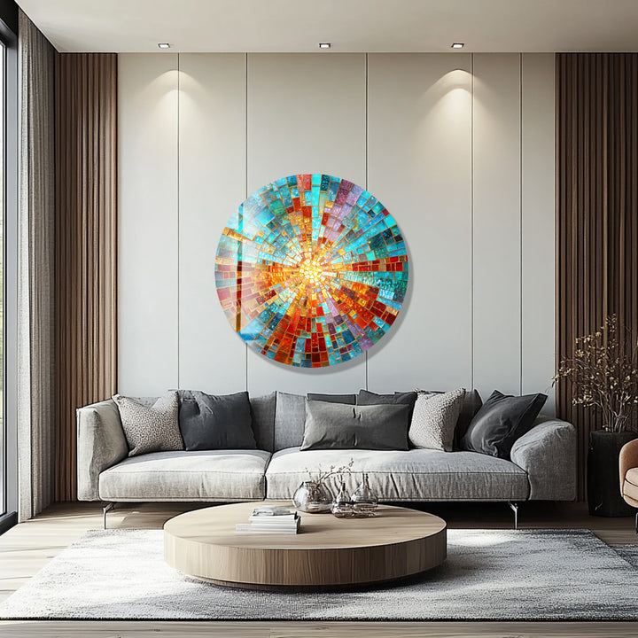 Solar Spectrum Burst – Round Glass Wall Art