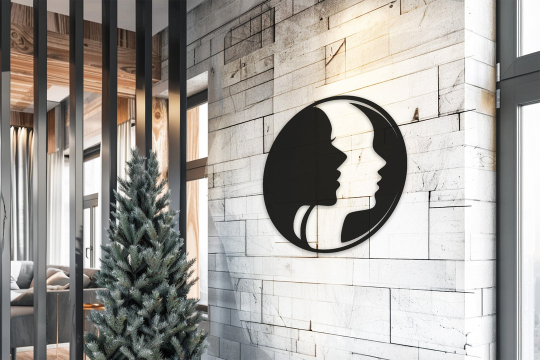 Dual Faces in Circle – Abstract Metal Wall Art