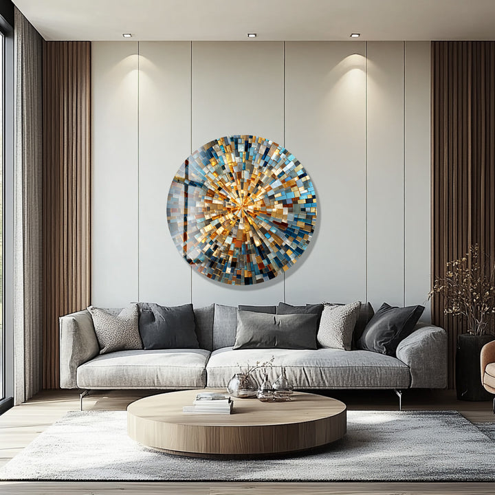 Radiant Skyline Mosaic – Round Glass Wall Art