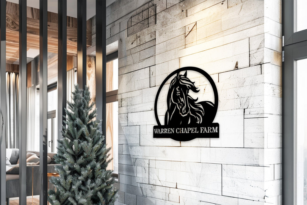 Warren Chapel Farm Metal Wall Art – Custom Horse Farm Name Sign