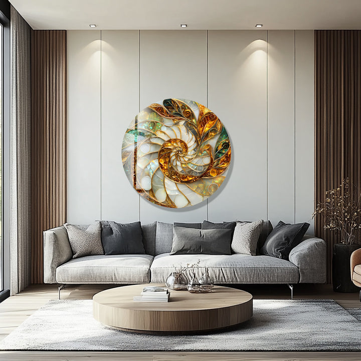Golden Spiral Energy – Round Glass Wall Art
