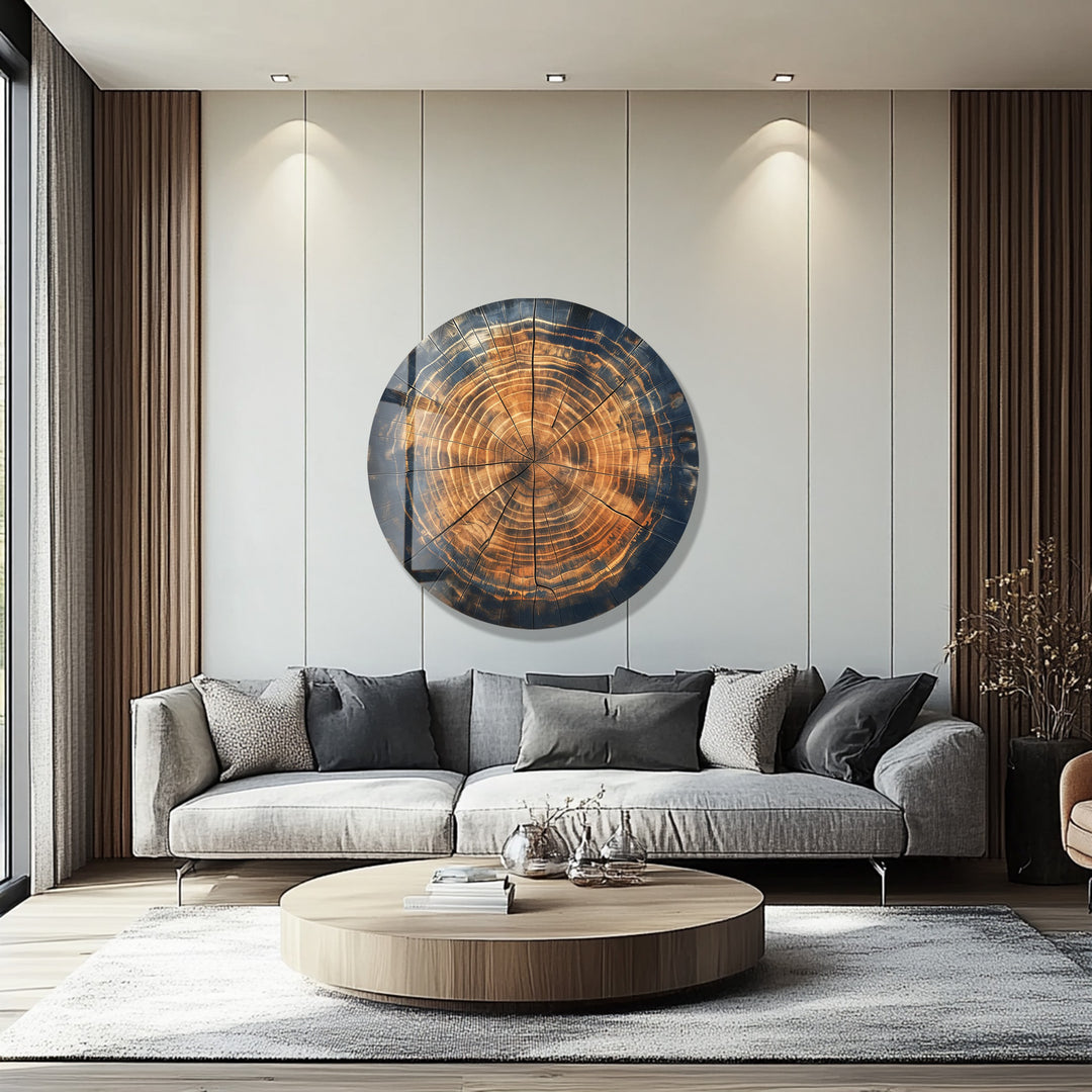 Timber Echo – Natural Wood Grain Round Glass Wall Art