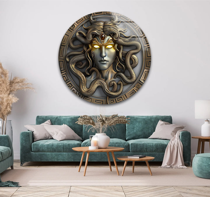 Gorgon’s Gaze – Medusa-Inspired Round Glass Wall Art - MyPhotoStation
