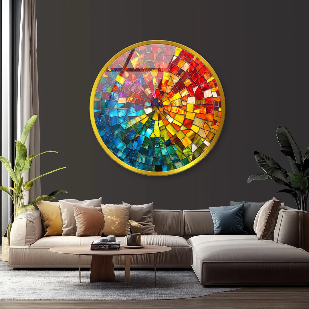 Radiant Spiral Mosaic Round Glass Wall Art - MyPhotoStation