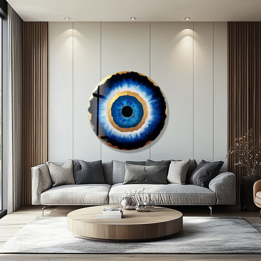Golden Aura – Blue Eye Round Glass Wall Art