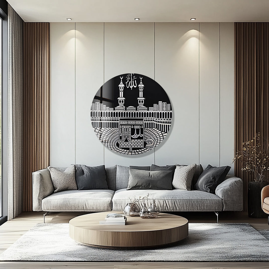 Sacred Kaaba Illustration – Mecca Round Glass Wall Art