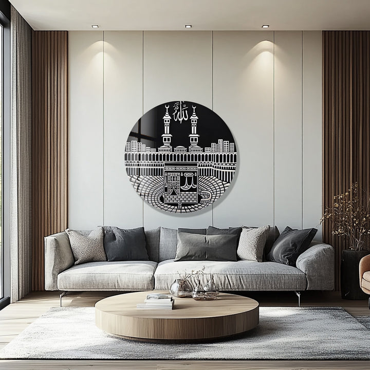 Sacred Kaaba Illustration – Mecca Round Glass Wall Art