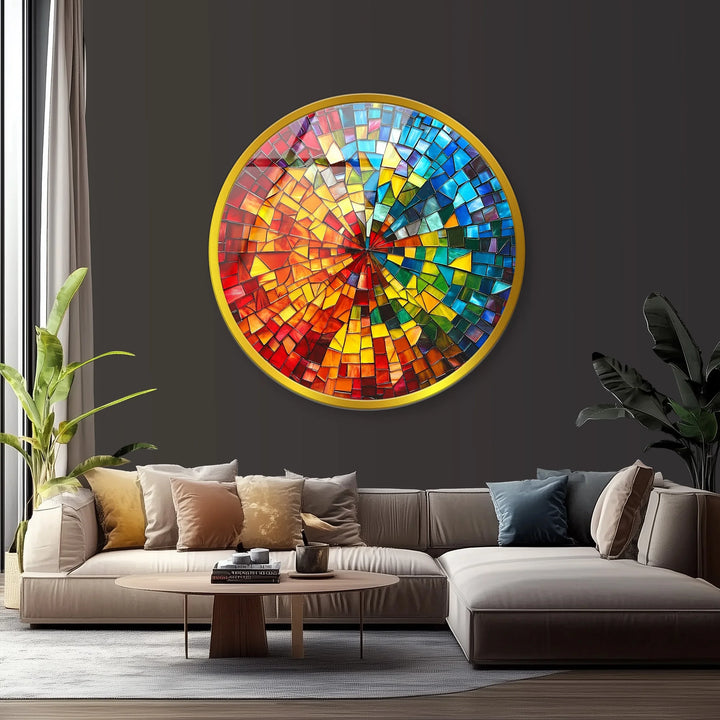 Rainbow Burst Mosaic Round Glass Wall Art - MyPhotoStation