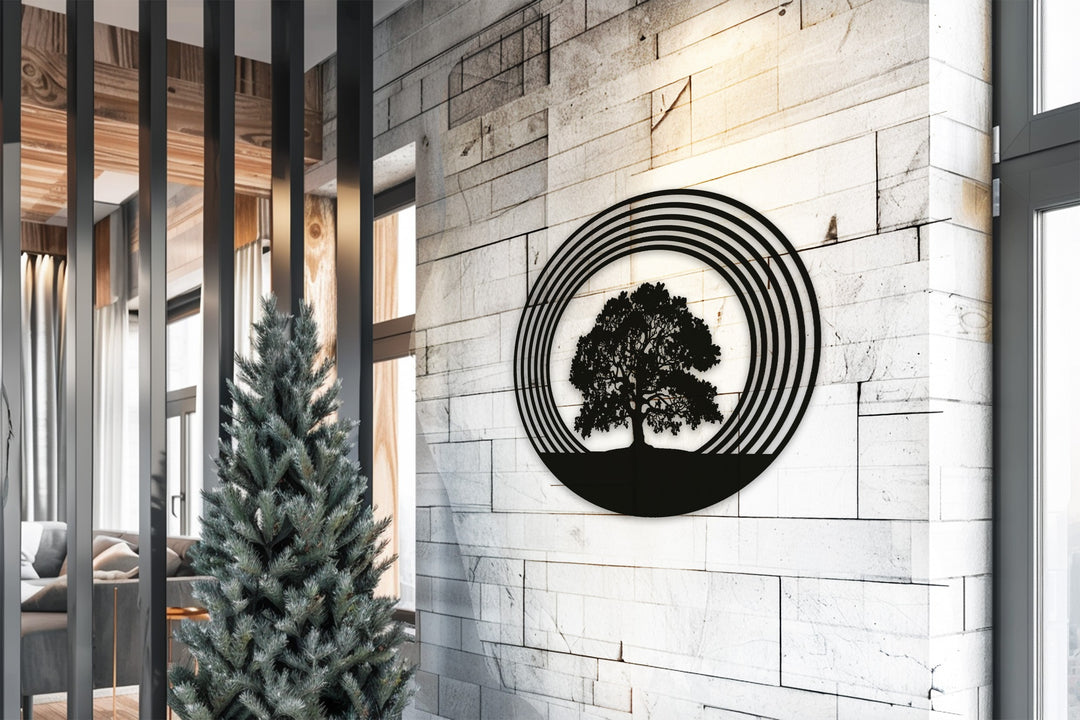 Sacred Tree of Life – Modern Circular Metal Wall Art