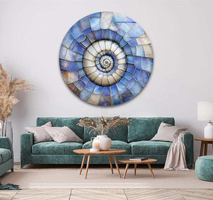 Celestial Shell Spiral – Round Glass Wall Art - MyPhotoStation