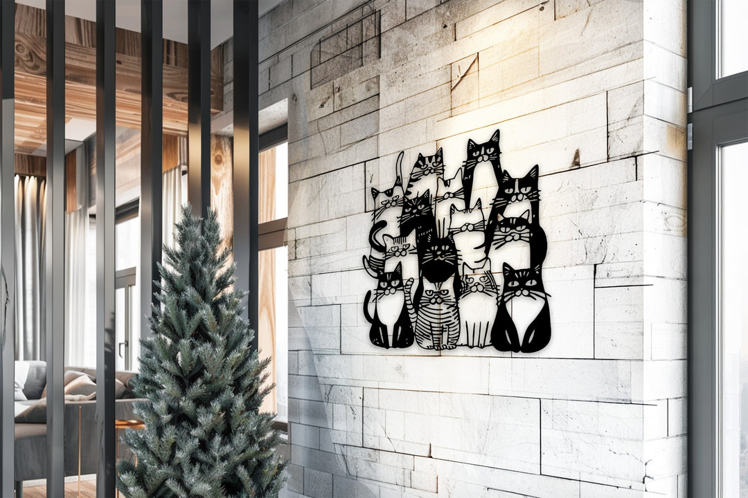 Golden Cat Family – Modern Metal Wall Art