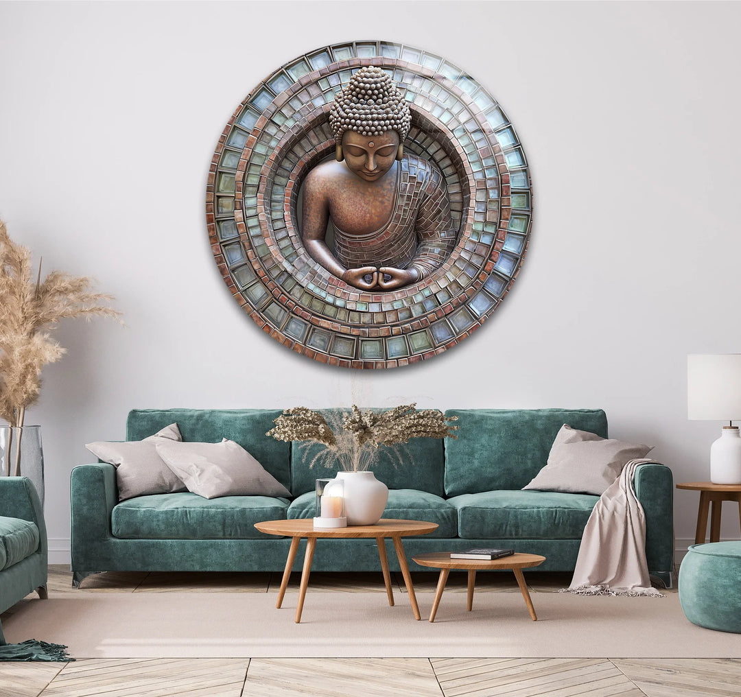 Buddha Mosaic – Round Glass Wall Art - MyPhotoStation