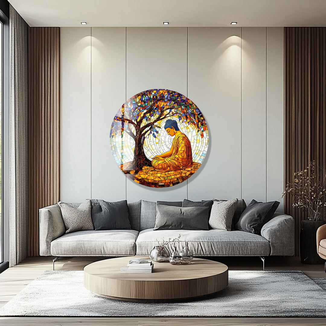 Beneath the Bodhi – Round Glass Wall Art
