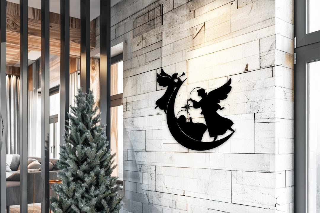 ميلاد المسيح السماوي - الملاك والقمر فن جداري معدني