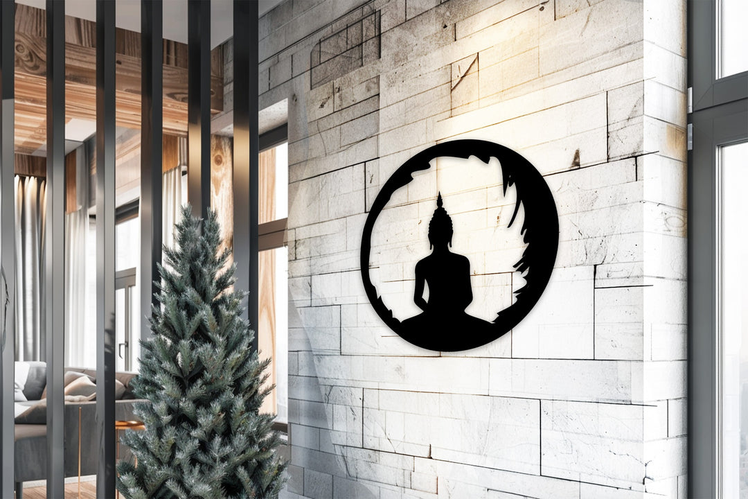 Round Buddha Silhouette – Spiritual Meditation Metal Wall Art