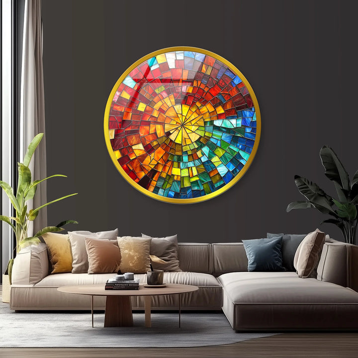 Sunburst Spectrum Mosaic Round Glass Wall Art - MyPhotoStation