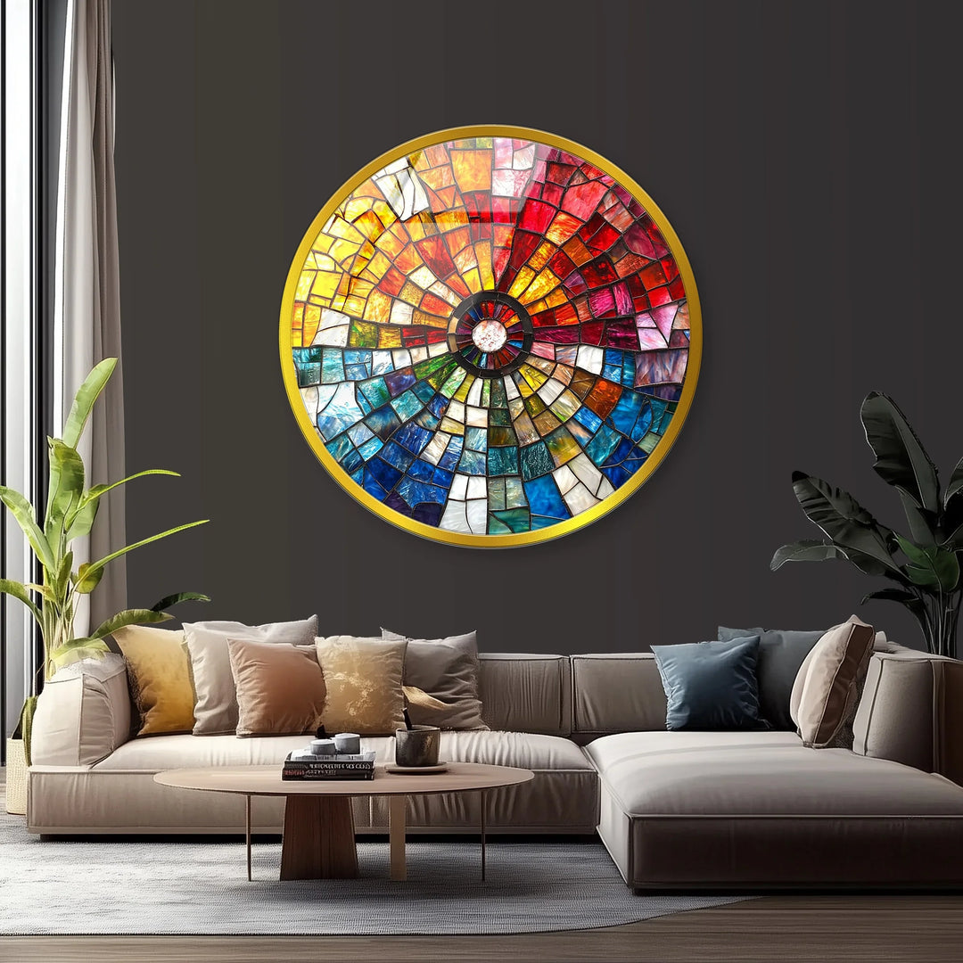 Radiant Sunburst Mosaic Round Glass Wall Art - MyPhotoStation