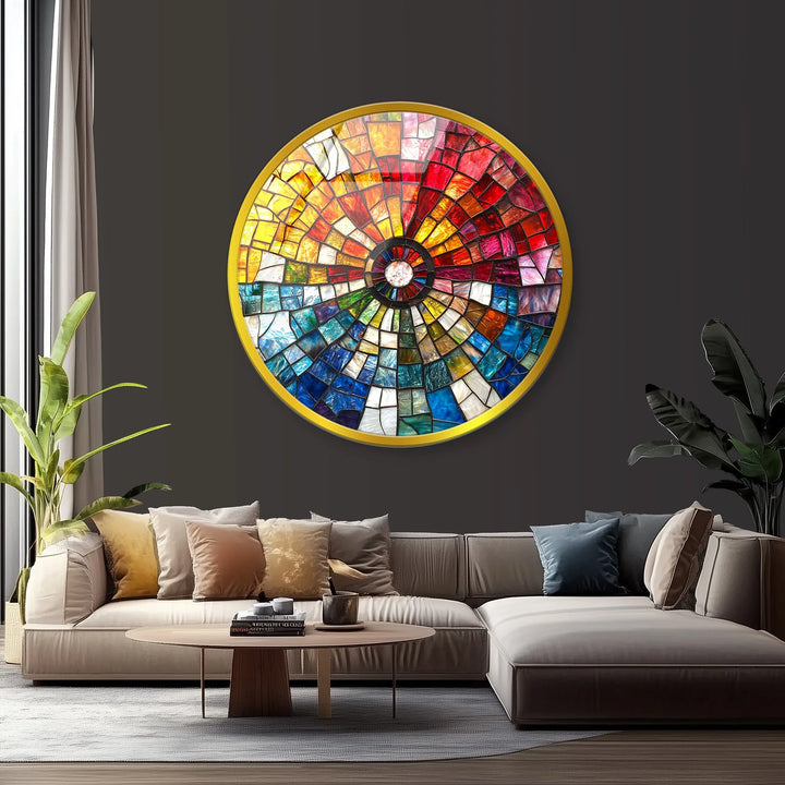 Radiant Sunburst Mosaic Round Glass Wall Art - MyPhotoStation