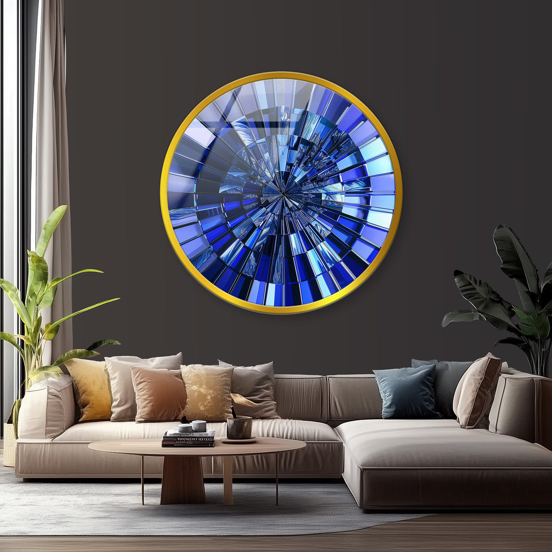 Midnight Radiance – Deep Blue Reflective Round Glass Wall Art