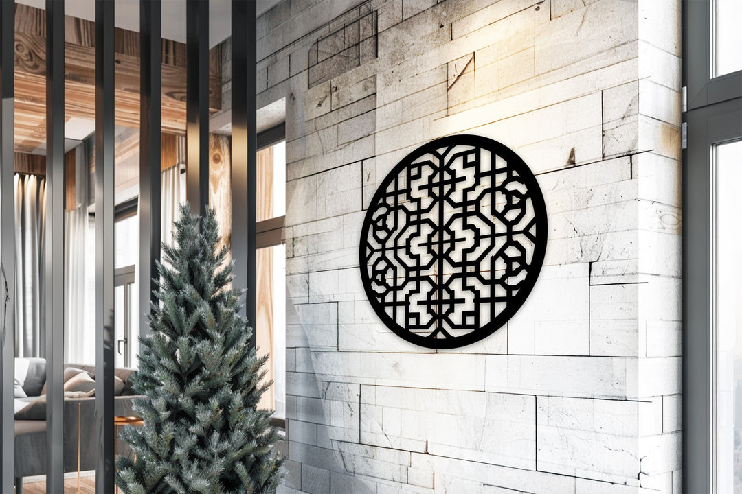 Geometric Mandala Pattern – Round Metal Wall Art