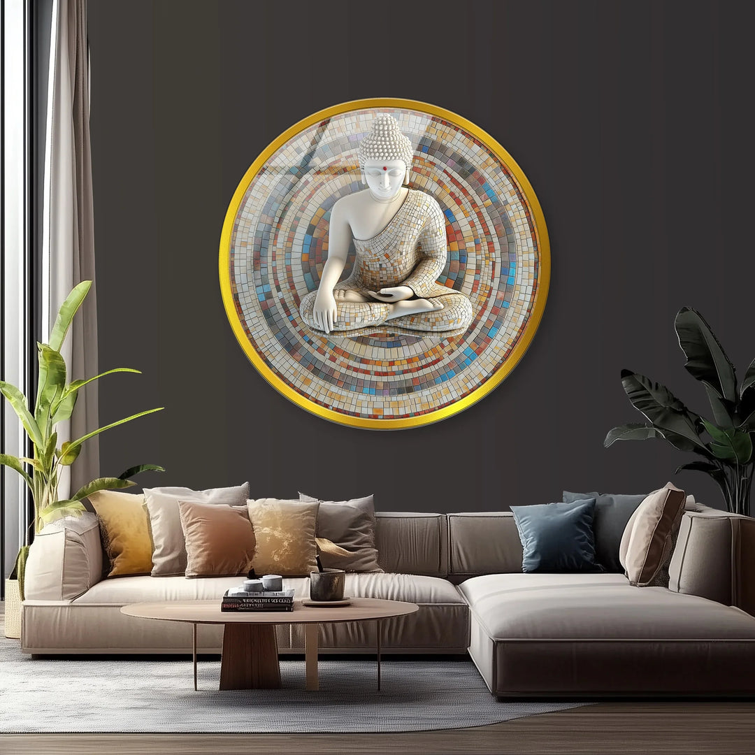 Mosaic Serenity Buddha – Round Glass Wall Art - MyPhotoStation