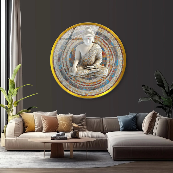 Mosaic Serenity Buddha – Round Glass Wall Art - MyPhotoStation