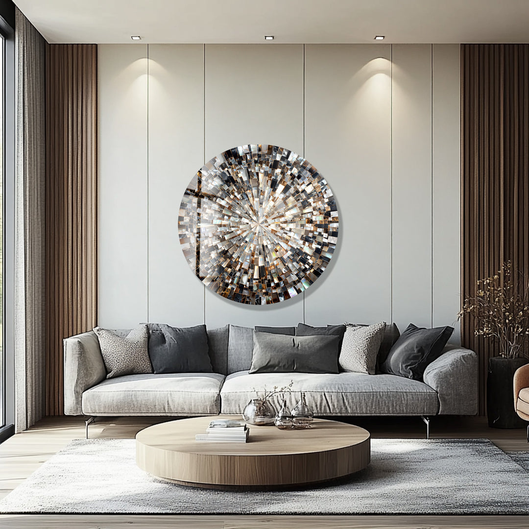 Black and Silver Radiant – Round Glass Wall Art