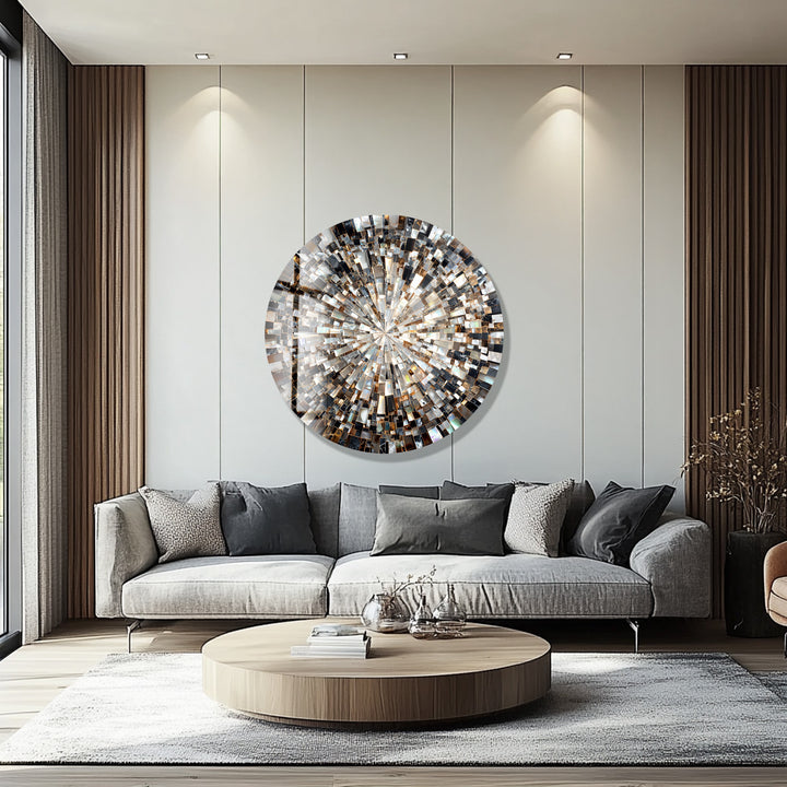 Black and Silver Radiant – Round Glass Wall Art