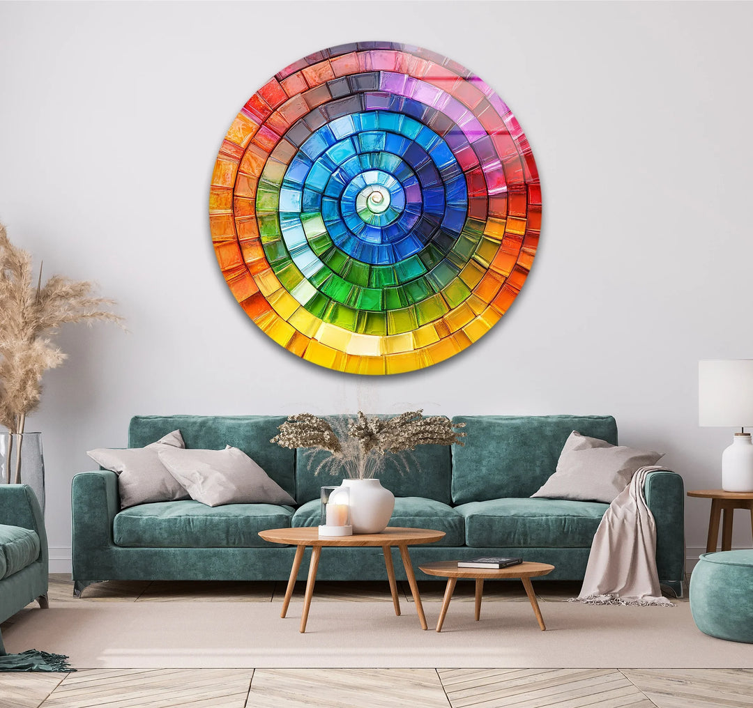 Radiant Spiral Spectrum – Round Glass Wall Art - MyPhotoStation