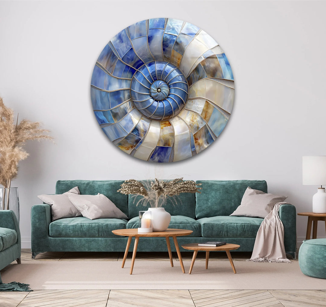 Coastal Nautilus Glow – Round Glass Wall Art - MyPhotoStation