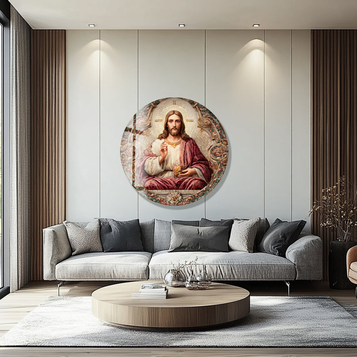 Sacred Heart of Christ – Round Glass Wall Art