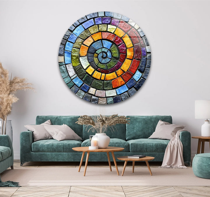 Textured Rainbow Spiral – Round Glass Wall Art - MyPhotoStation