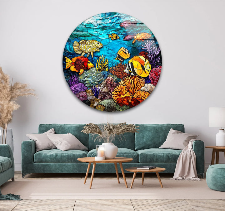 Vibrant Coral Reef Scene – Round Glass Wall Art - MyPhotoStation