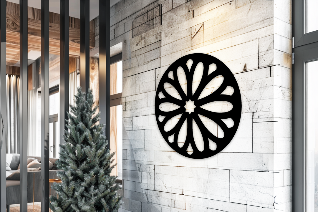Exploring the abstract quality, this minimal floral burst round black metal artwork presents an intriguing, modern decorative piece for wall display.