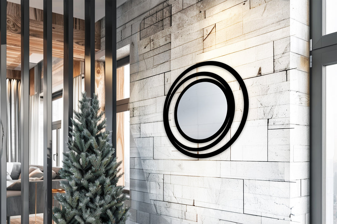Modern Round Mirror with Triple Circle Frame – Minimalist Metal Wall Mirror