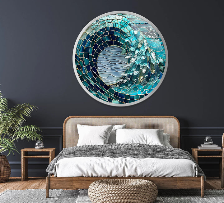 Ocean Crest – Turquoise Wave Round Glass Wall Art - MyPhotoStation