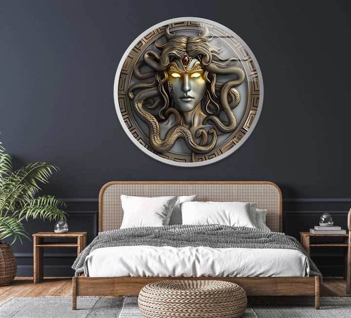 Gorgon’s Gaze – Medusa-Inspired Round Glass Wall Art - MyPhotoStation