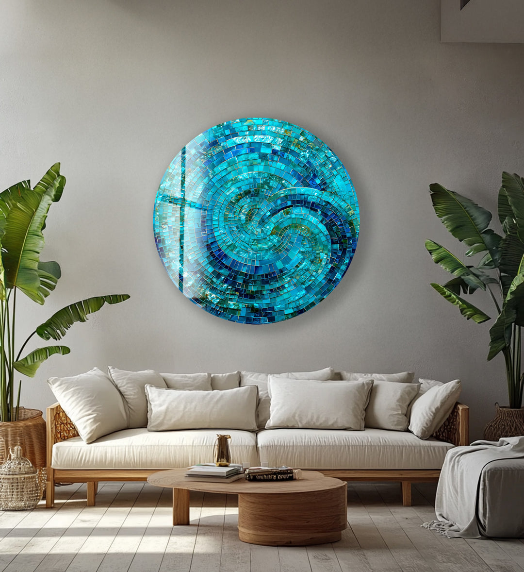 Oceanic Spiral Energy – Round Glass Wall Art