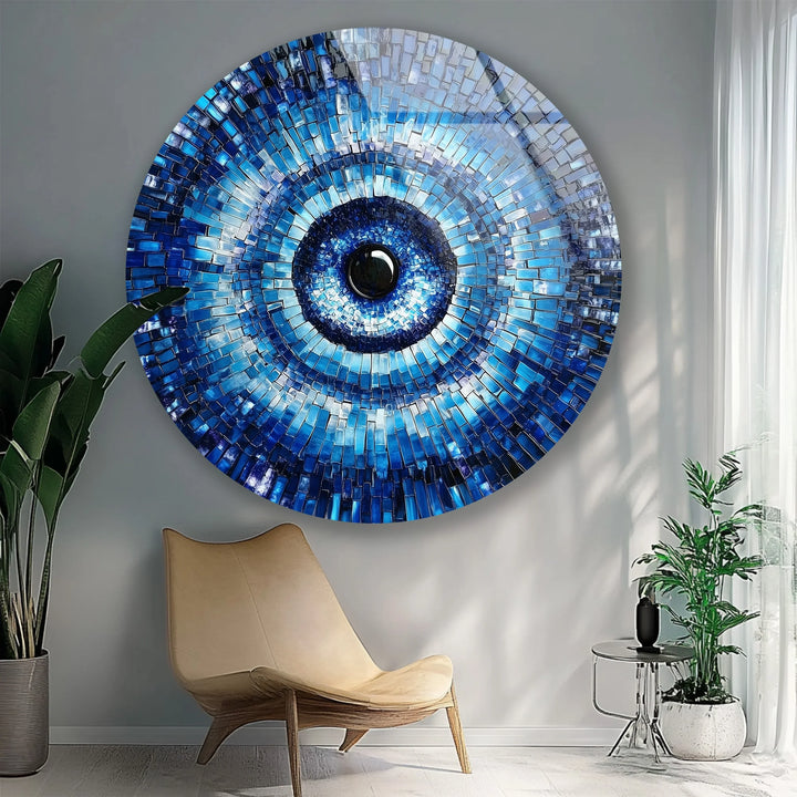 Midnight Radiance Evil Eye – Round Glass Wall Art - MyPhotoStation