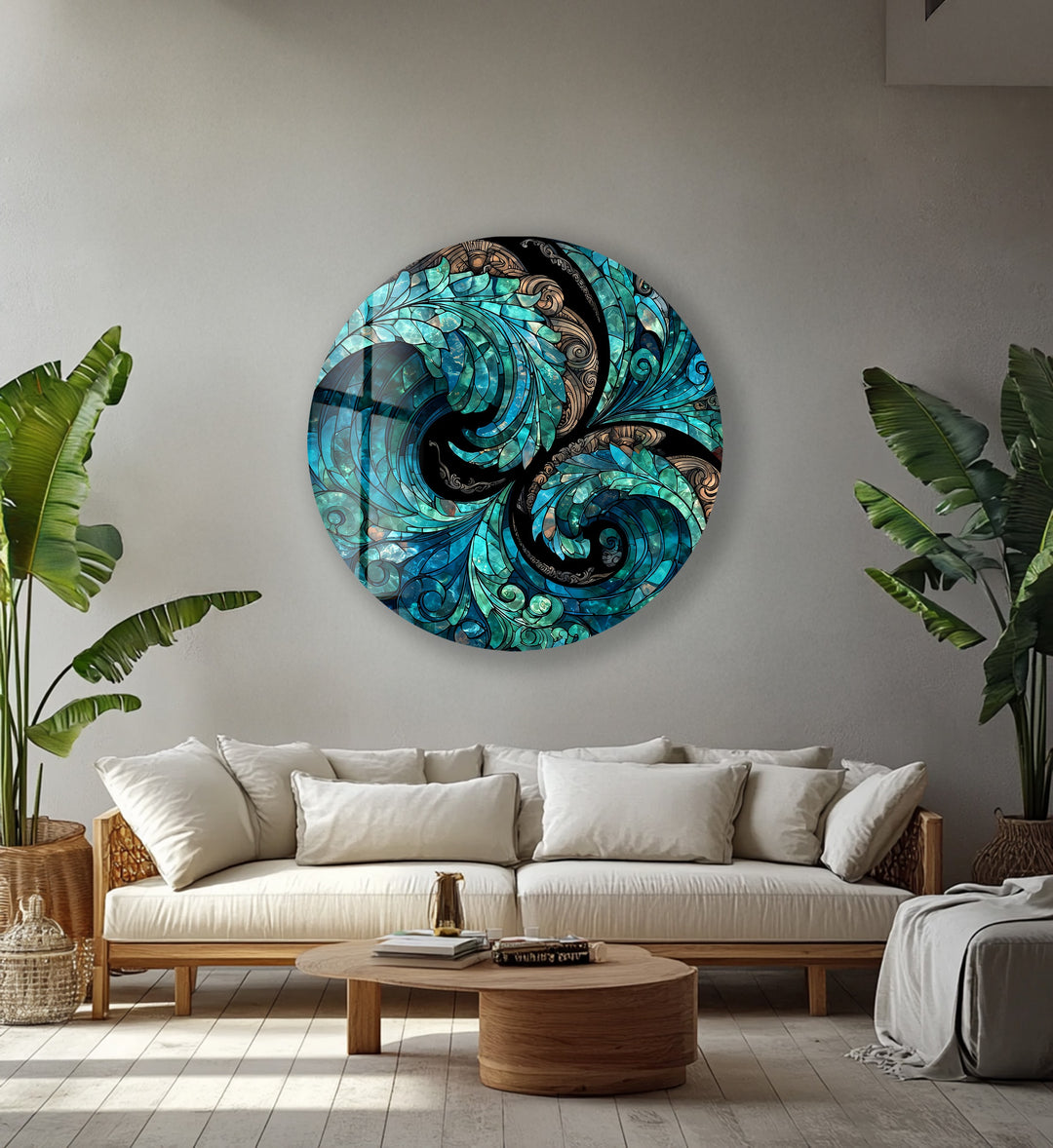 Verdant Whirlwind Mosaic – Round Glass Wall Art