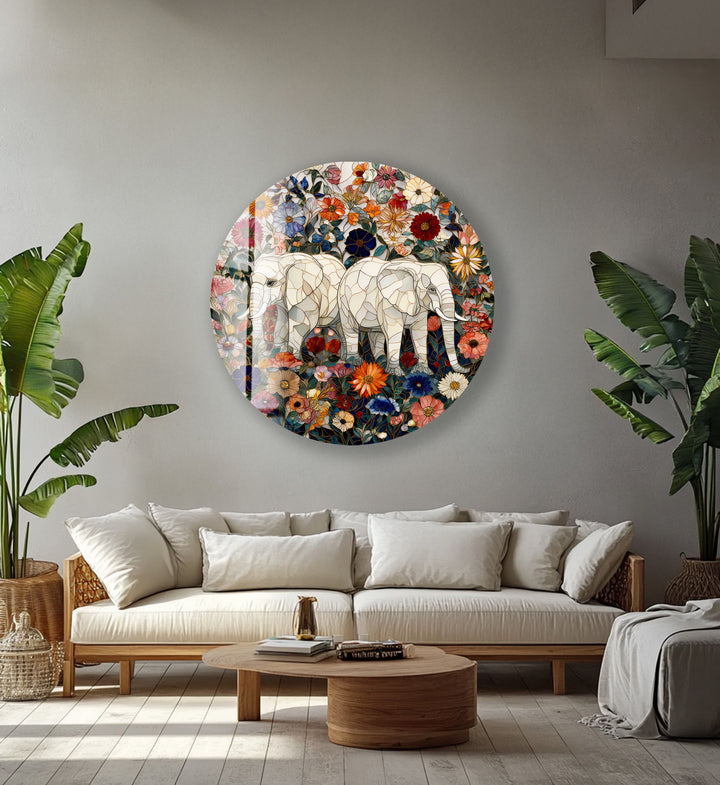 Floral Companions – Round Glass Wall Art