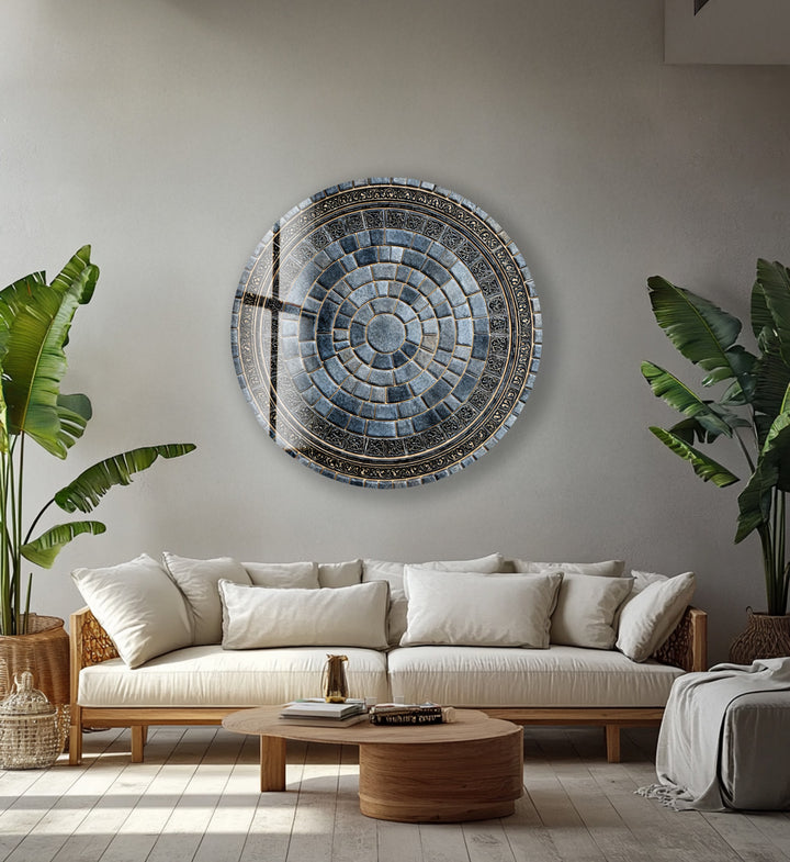 Regal Stone Mandala – Round Glass Wall Art