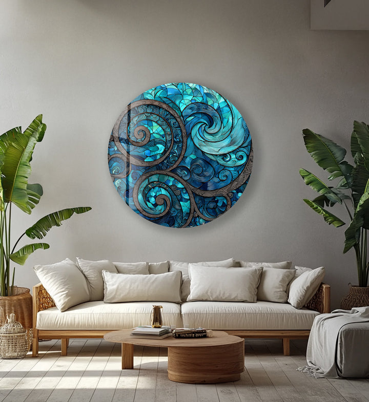 Oceanic Spirals – Round Glass Wall Art