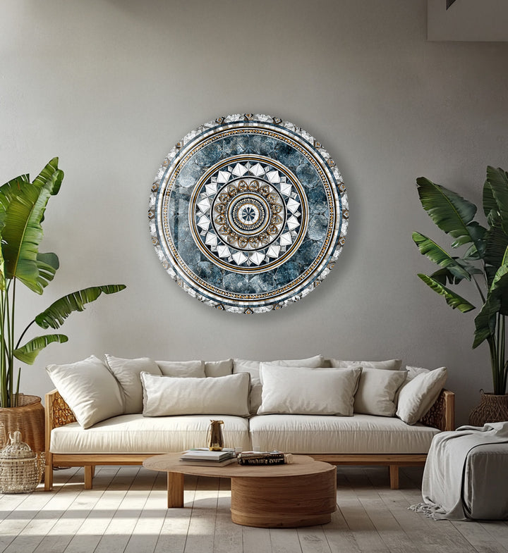 Imperial Marble Mandala – Round Glass Wall Art
