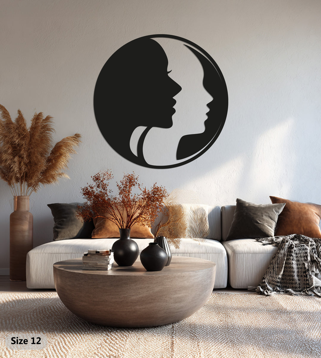 Dual Faces in Circle – Abstract Metal Wall Art